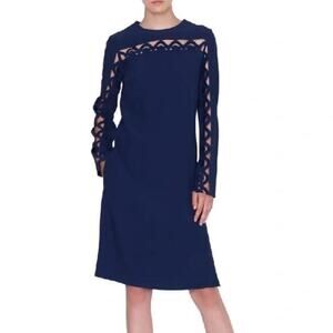 Akris Punto Navy Blue Scallop Wave Cutout Knee-Length Shift Dress